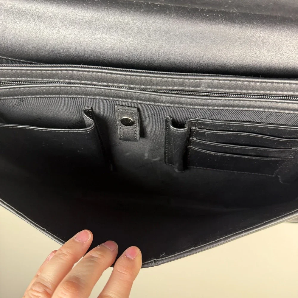 Kenneth Cole Laptop Bag Men's Black Leather Portfolio Lock Classic Top Handle
